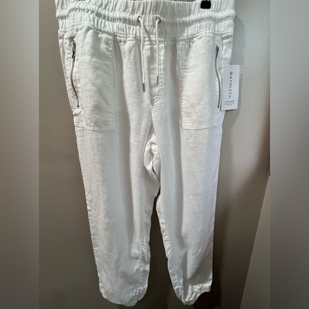 NWT Athleta Cabo Linen Joggers white size 14